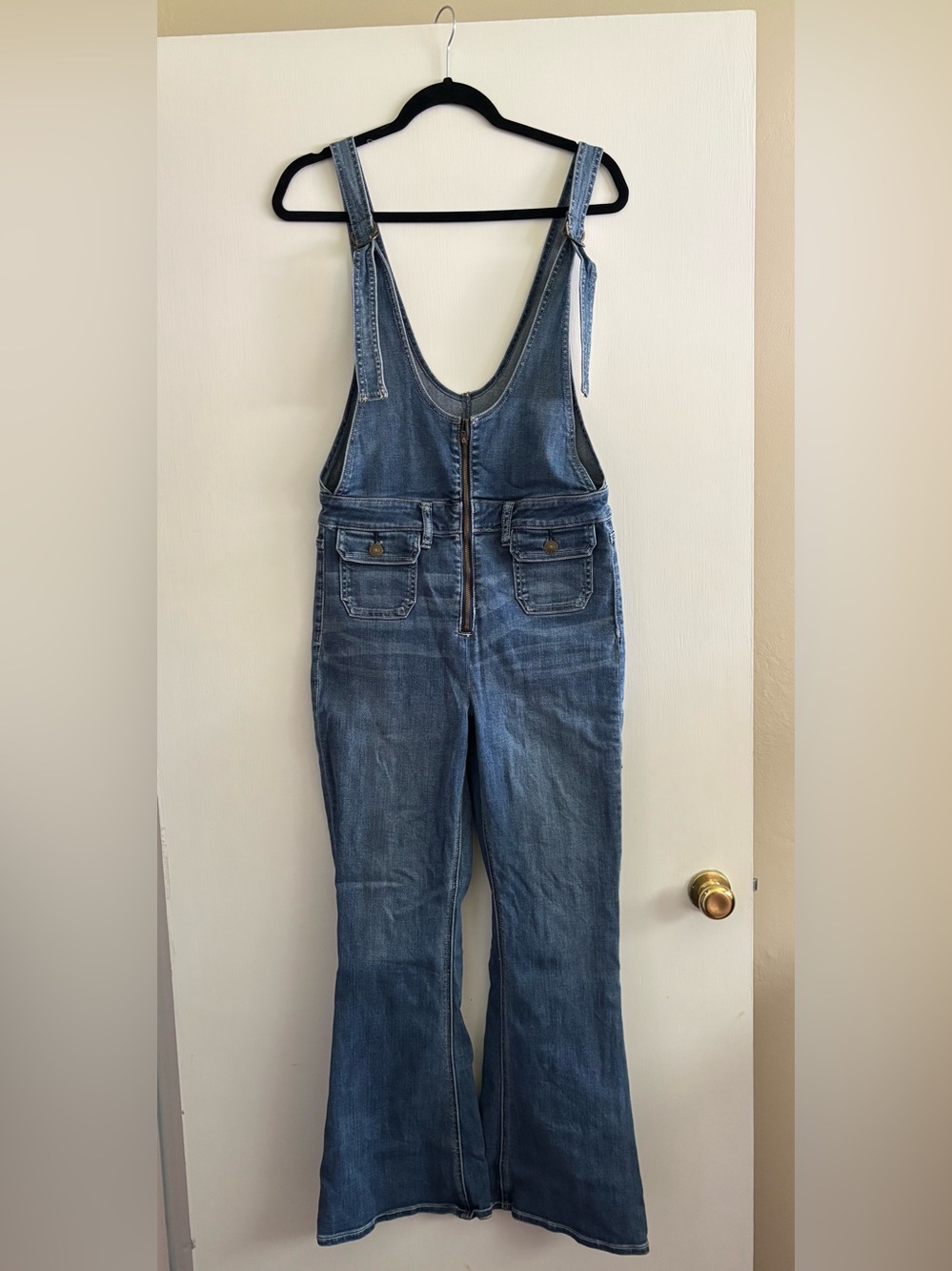 American Eagle Outfitters Blue Denim Zip-Front Womens Overalls